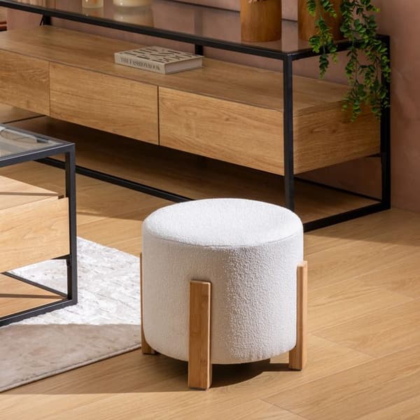 Taburett "Bansa" bouclette bambu vit D37,5x32cm - Atmosphera Inredningsdesigner
