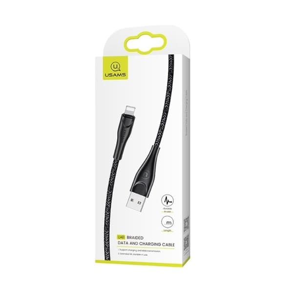 USAMS 1m svart Lightning-kabel för iPhone
