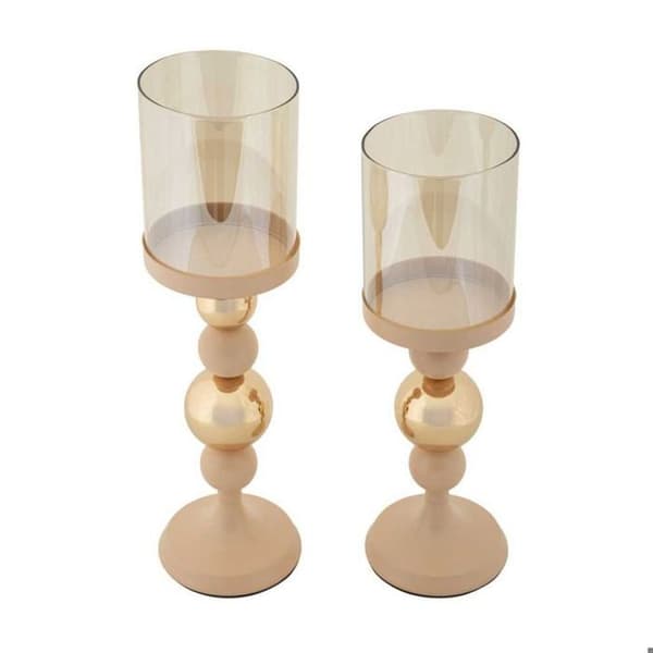 Metallljusstake Glaserad (2-pack) rosa och guld