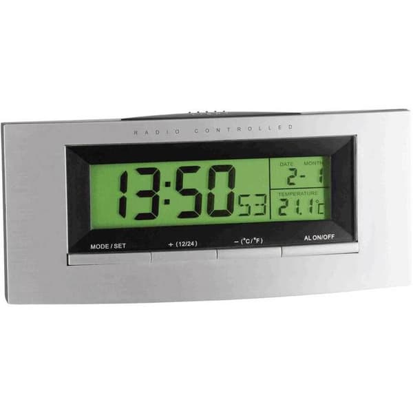 Radiostyrd väckarklocka TFA Dostmann 98.1030 silver, svart