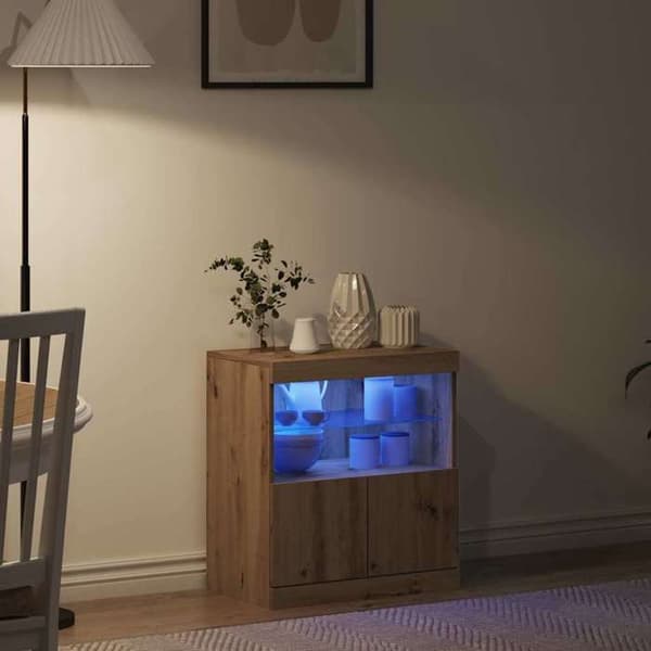 vidaXL Buffé LED Brun 60,5 x 37 x 67 cm Ingenjörsträ 863028