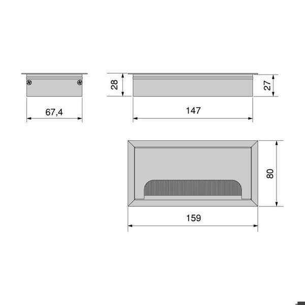 Kabelgenomföringar till Quadrum bord - EMUCA - Rektangulär - Aluminium - Matt anodiserad