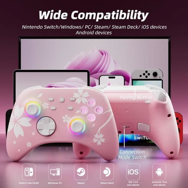 Manette Pro utan sladd - GENERIC - Sakura Rose - Kompatibel med Switch/Lite/OLED - Bluetooth - 600mAh