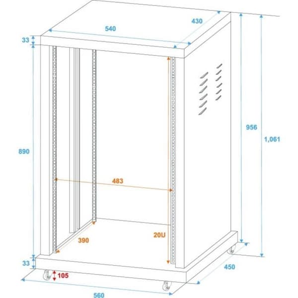 Rack 19 tum 20 UH Omnitronic SR-19 stål
