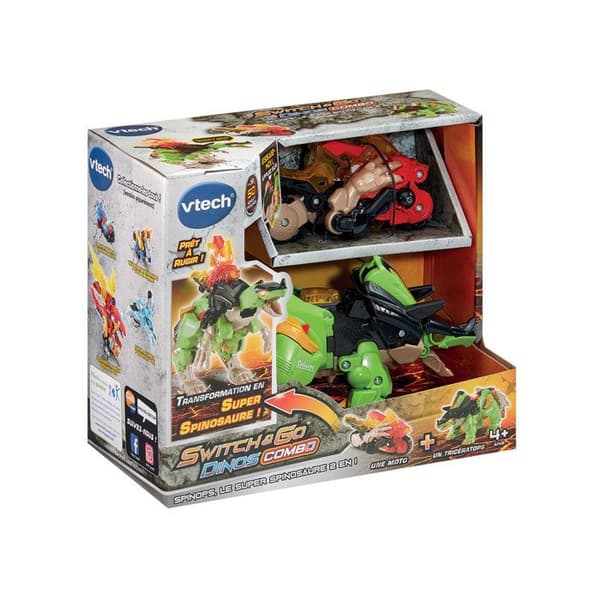 VTECH - SWITCH & GO DINOS KOMBO - SPINOPS, DEN SUPER SPINOSAURUS 2 I 1 - Flerfärgad