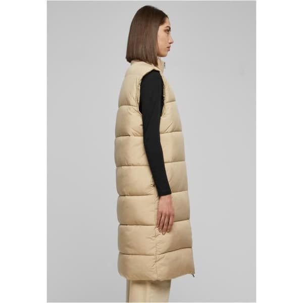 Lång jacka dam - Urban Classics - Lång väst - Beige - Hög krage - Sidofickor