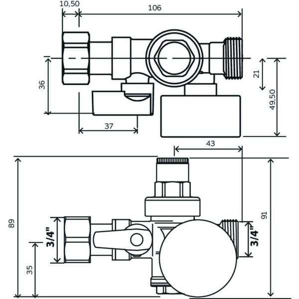 3-i-1 reducer block med ventila + Ventil - Snurrande mutter / Han 20/27 + Manometer