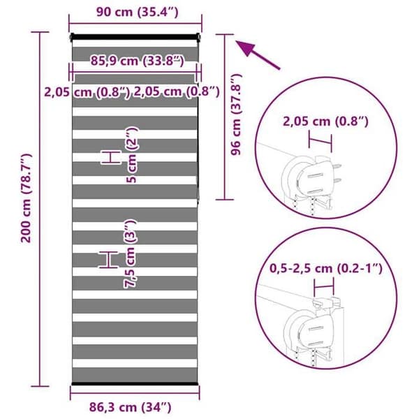 vidaXL Store zebrarand ljusgrå tygbredd 85,9 cm polyester 4014467