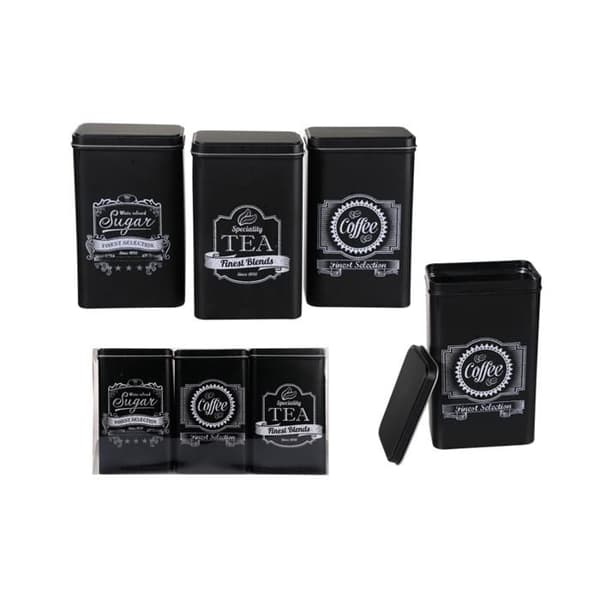 Rektangulär förvaringslåda i metall - KAFFE TEA & SOCKER - Set om 3 stycken - 11 x 7,5 x 19 cm - Rektangulär