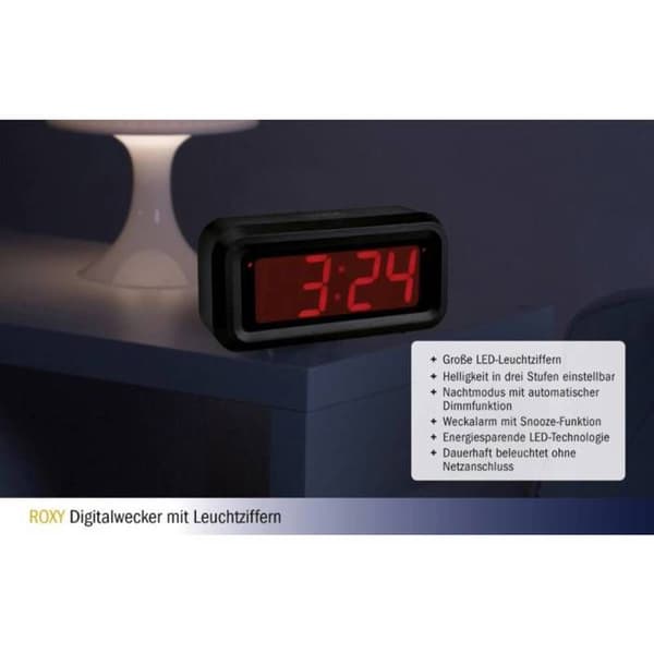 Digital väckarklocka - TFA DOSTMANN - Roxy - Snooze-funktion - Tyst - Stor display