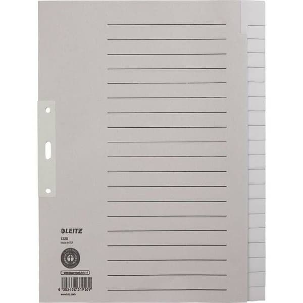 Interkalär - LEITZ - A4 extra stor - 20 positioner - Naturligt papper - Grå