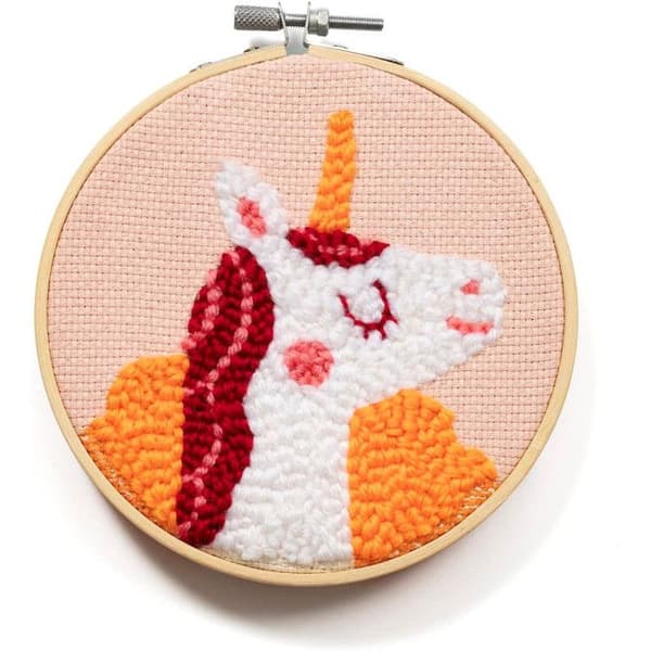 Kit för barn - "Punch Needle" - Enhörning - D 18 cm