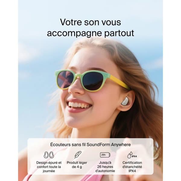 Bluetooth-hörlurar - Belkin - SoundForm Anywhere - IPX4 - Batteritid 26h - Vit