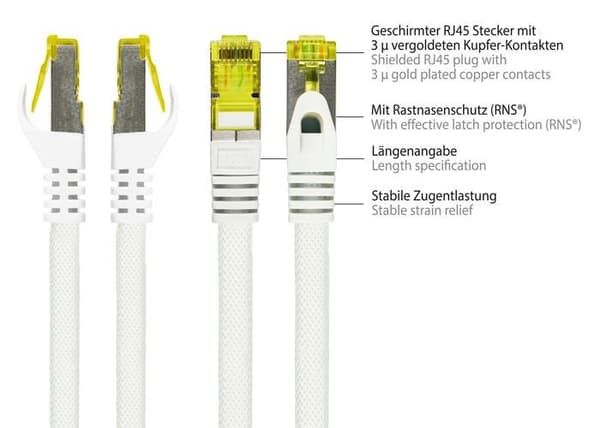 Ethernet-kabel - PYTHON - 8070PY-015W - S/FTP 10Gbps - Slitstark nylonfläta mot böjning - Guldpläterade kontakter