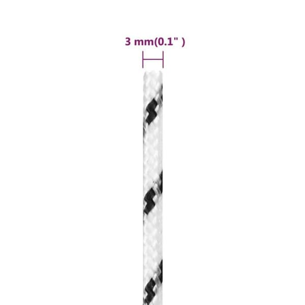 152747 vidaXL Flätat Båtrep Vit 3 mmx50 m Polyester