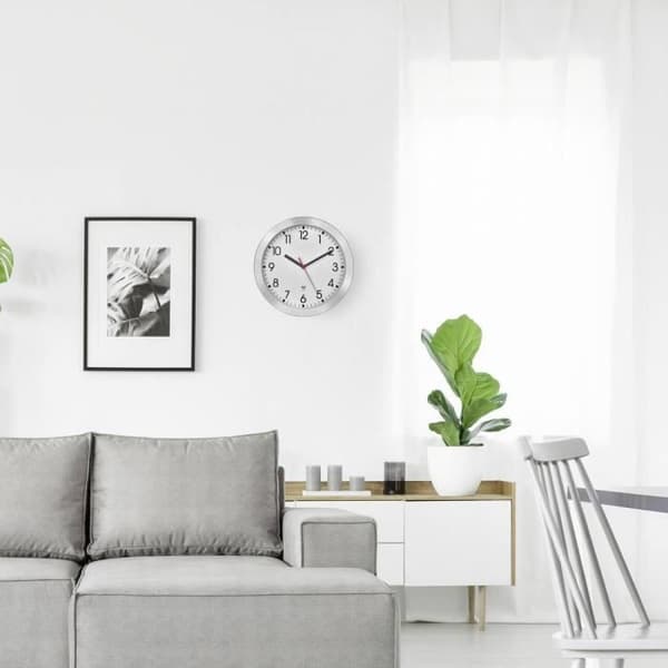 Väggklocka - TFA DOSTMANN - 25 cm - Borstad aluminium - Modern design - Inredning