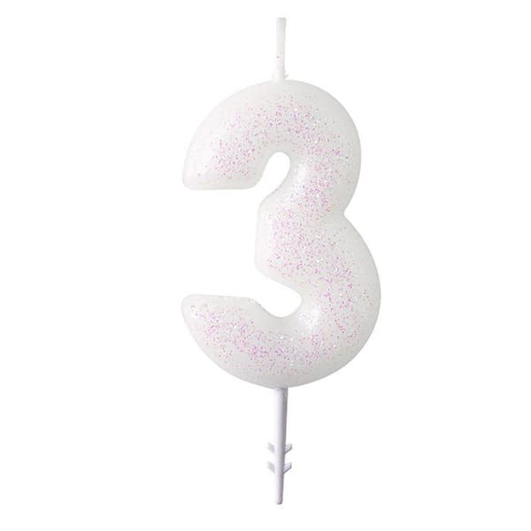 Amscan tårtljus glitter nummer 3 vax 6,5 cm vit