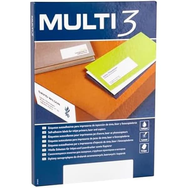 Klistretiketter - MULTI3 - 70 x 37 mm - A4 - 100 Ark - Vit