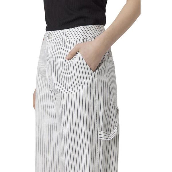 Beige randiga bomullbyxor med bootcut passform och medelhög midja