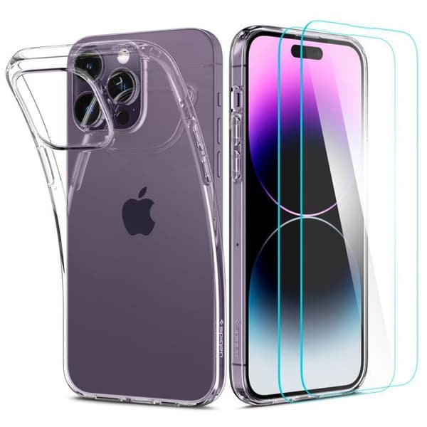 Coque för iPhone 14 Pro + 2x Coque - Spigen Crystal Pack 360 - Crystal Clear