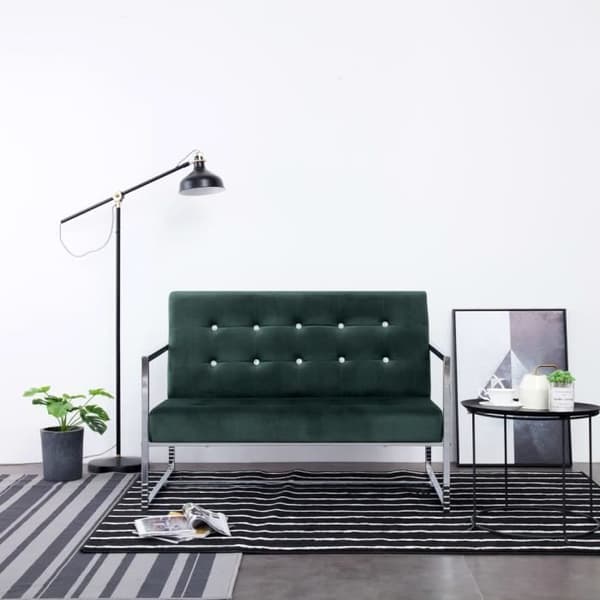 vidaXL 2-sits soffa med armstöd Mörkgrön krom och sammet