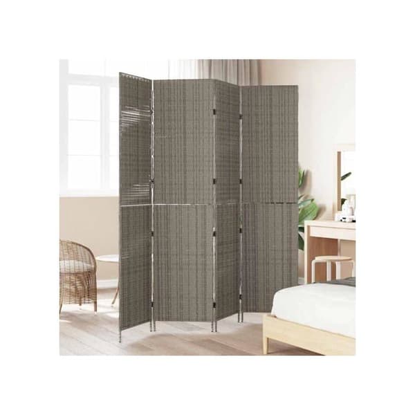 Fällbart paravän i polyrotin - vidaXL - Grå - 195x180 cm - 4 paneler - Fällbar - Matt finish - Enkel montering