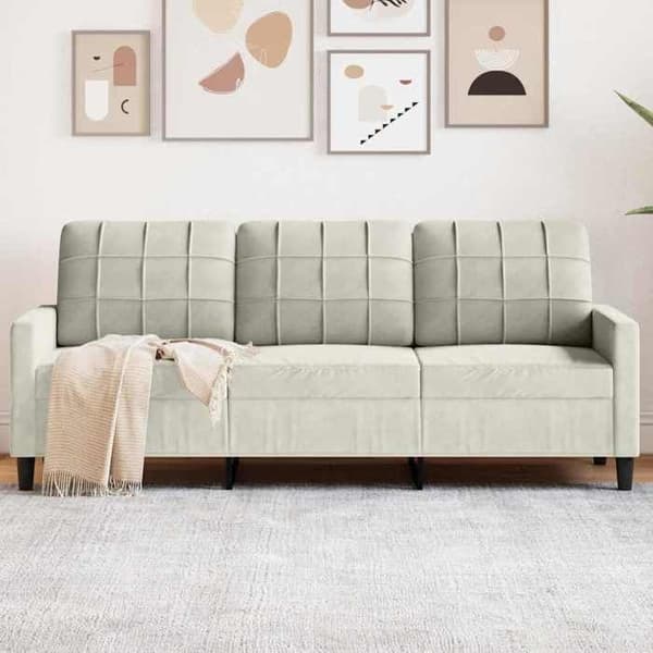 vidaXL Soffa 3-sits Creme 180 cm Sammet 4007642