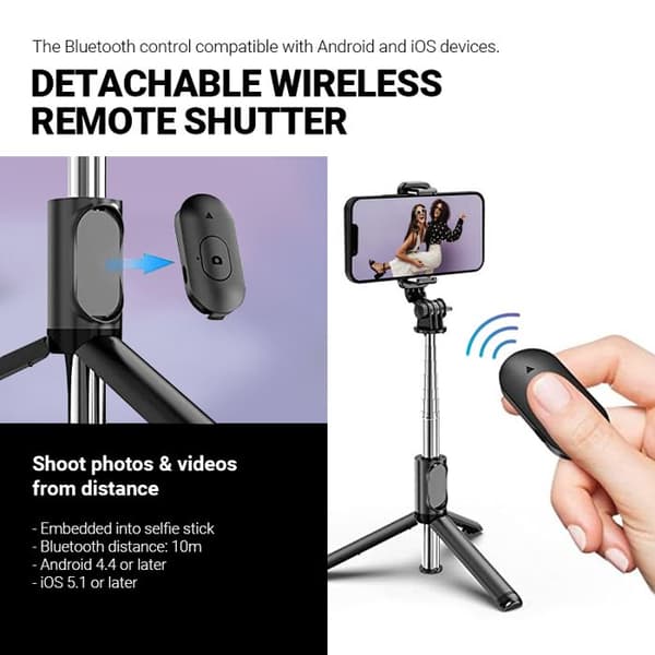 Crong SelfieGo Lite - Kompakt stativ för Bluetooth selfie-stick (Svart)