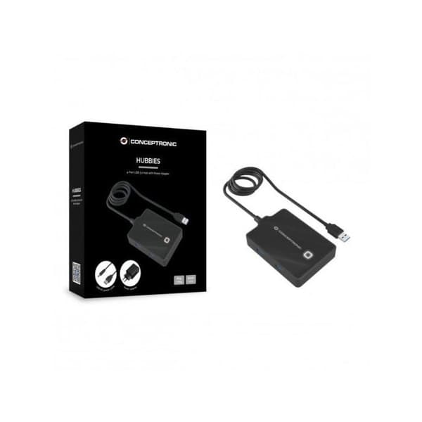 USB-hubb - CONCEPTRONIC - HUBBIES11BP - 4 portar - USB 3.2 - Plug and Play