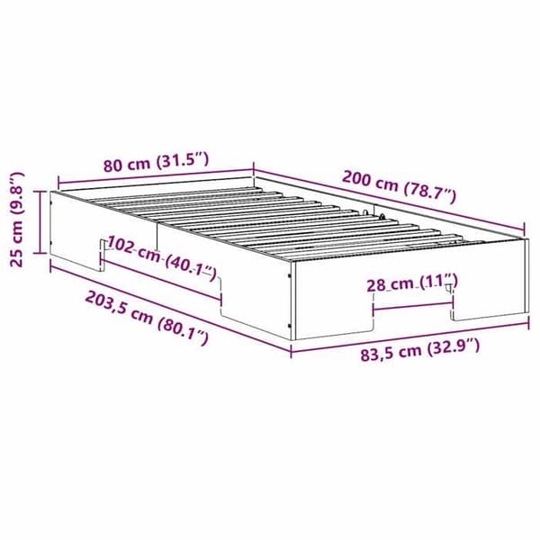 vidaXL Sängram Vit 80 x 200 cm 873050