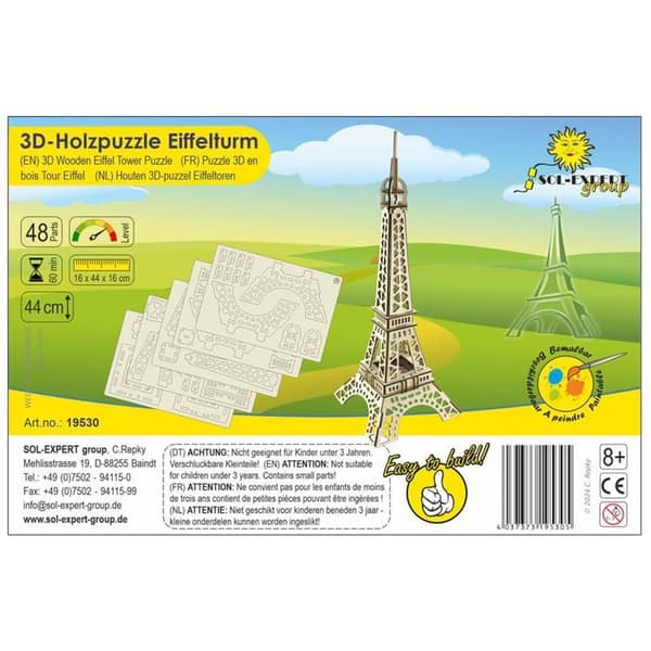 3D-pussel i trä Eiffeltorn - SOL EXPERT - Träeffekt - 48 bitar - 160x440x160 mm
