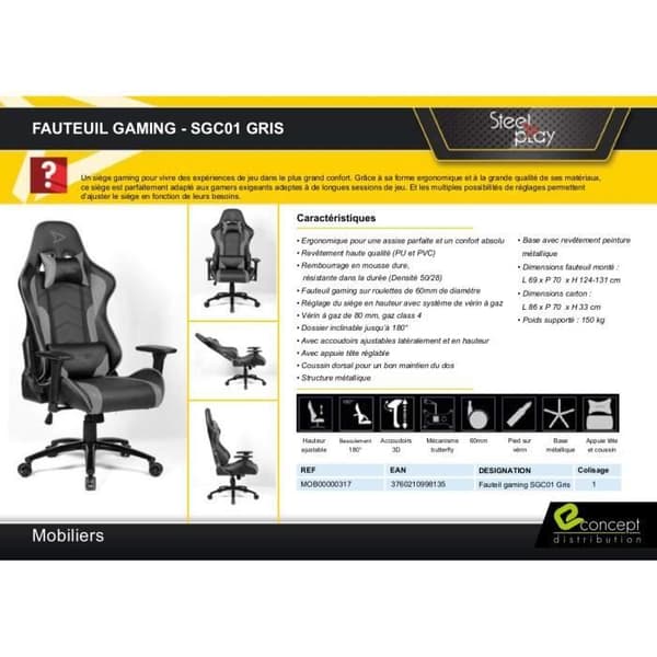 Grå Steelplay spelstol