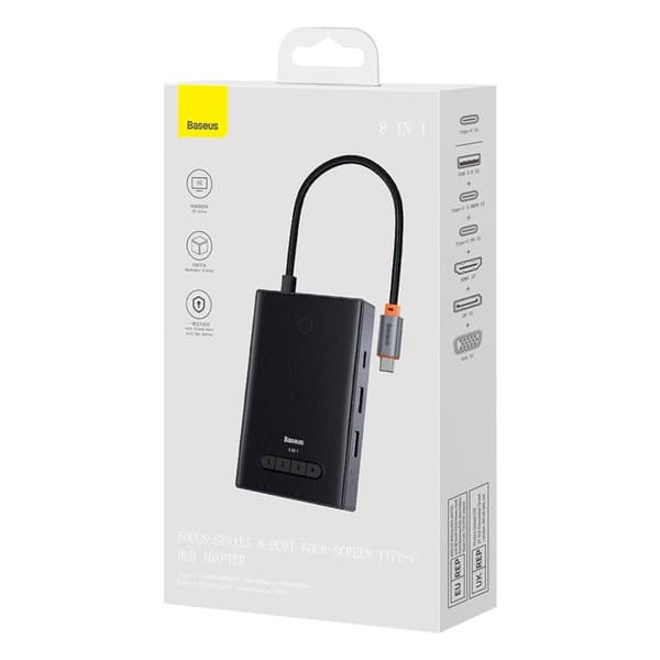 Adapterhub 8 i 1 HDMI DisplayPort VGA USB-A USB-C - grå