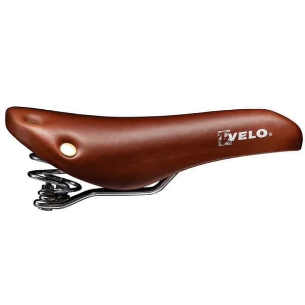 Sadel med fjäder läder + nitar VELO