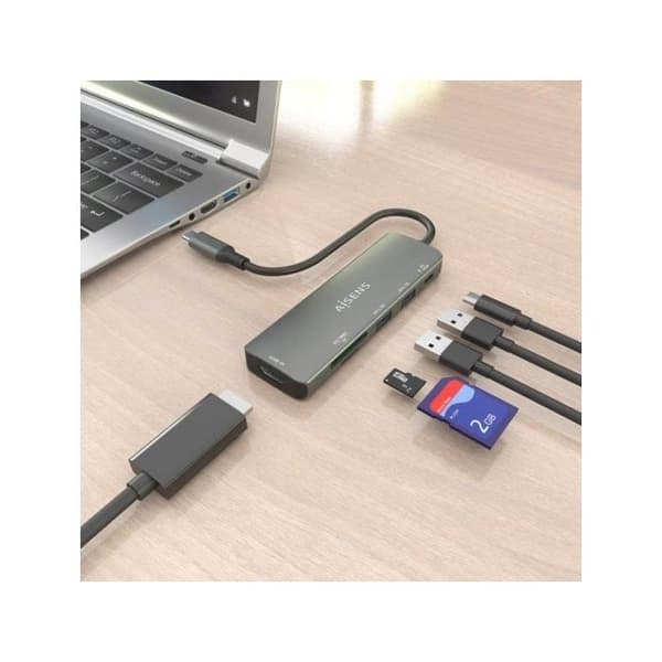 Docking USB Typ-C Aisens ASUC-5P011-GR- 1xHDMI- 2xUSB- 1xUSB Typ-C PD- 1xLector de Tarjetas- Gris