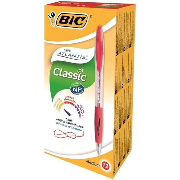 Kulspetspenna - Bic - Atlantis Clic - Röd - Infällbar - Uppladdningsbar - Medium spets