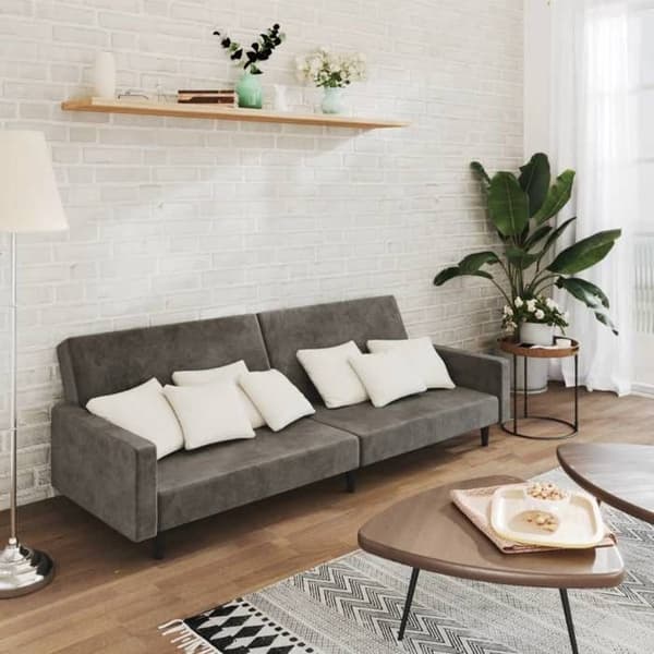 vidaXL 2-sits bäddsoffa mörkgrå sammet 375738