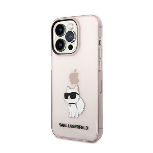 Karl Lagerfeld iPhone 14 Pro Max Choupette - Transparent rosa, baksida av polykarbonat