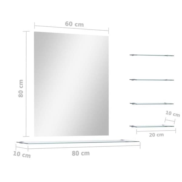 vidaXL Väggspegel med 5 hyllplan Silver 80 x 60 cm