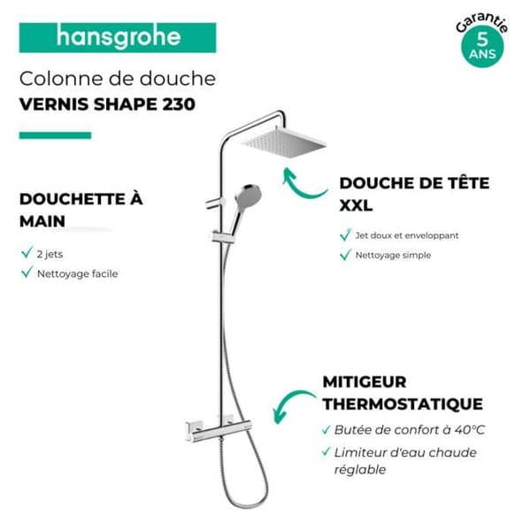 Termostatisk duschkolonn HANSGROHE Vernis Shape 230 kromad