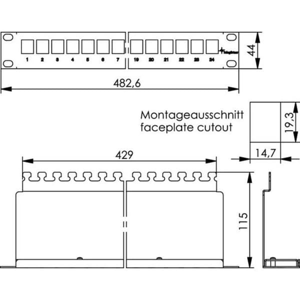Modulstöd - Telegärtner - 19 1U - För 24 AMJ-moduler - Svart - Inomhus