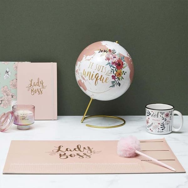Globe Terrestre Dekor "Girly" 29cm Vit & Rosa