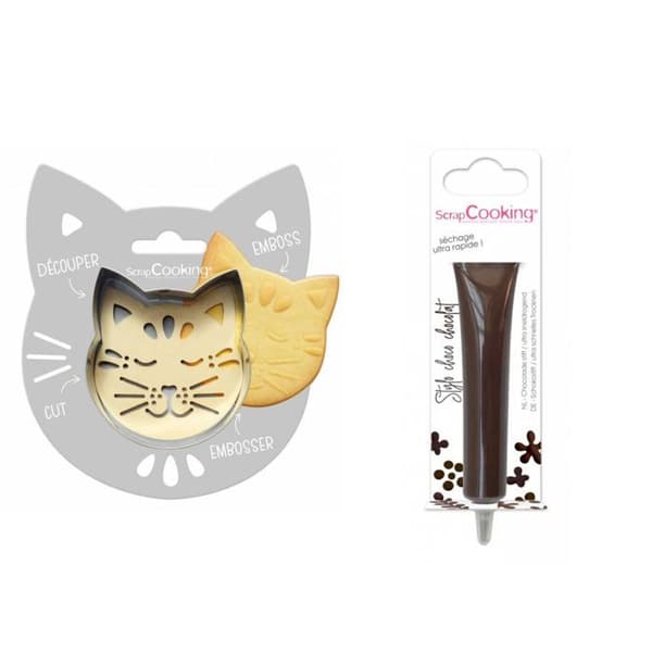 Kit för präglad kaka Cat + Brown chokladpenna