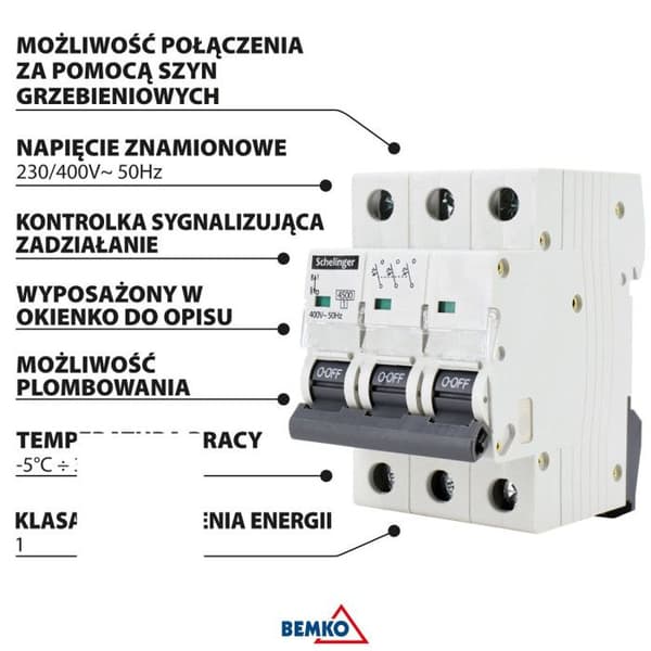 Modulär strömbrytare 3P - SCHELINGER - 32A - Kurva B - Brytkapacitet 4kV - DIN-skena