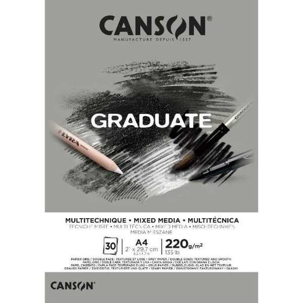 Pappersdyna - CANSON - Graduate Mixed Media - 30 ark - A4 - Grå