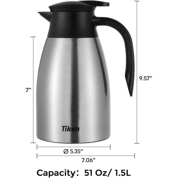 Isolerad Kaffe-Karaff - Tiken - 1,5L - Rostfritt Stål - Leakproof - Dubbelvägg