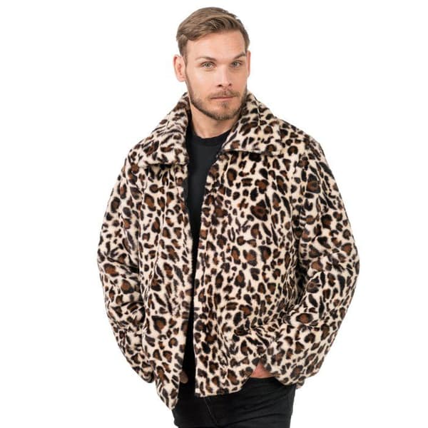 Vuxen leopardmönstrad fuskpälsjacka - XL