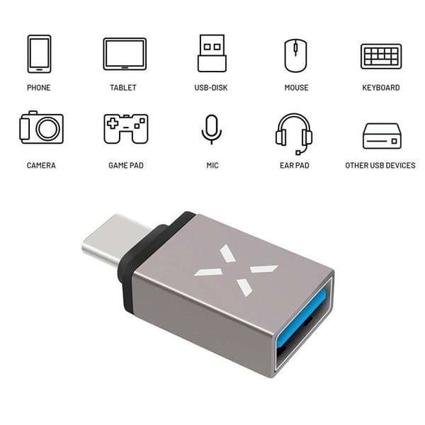 USB 3.0-adapter - Fast - Typ-C - 5 Gbit/s - 2,4 A - Aluminium - Grå