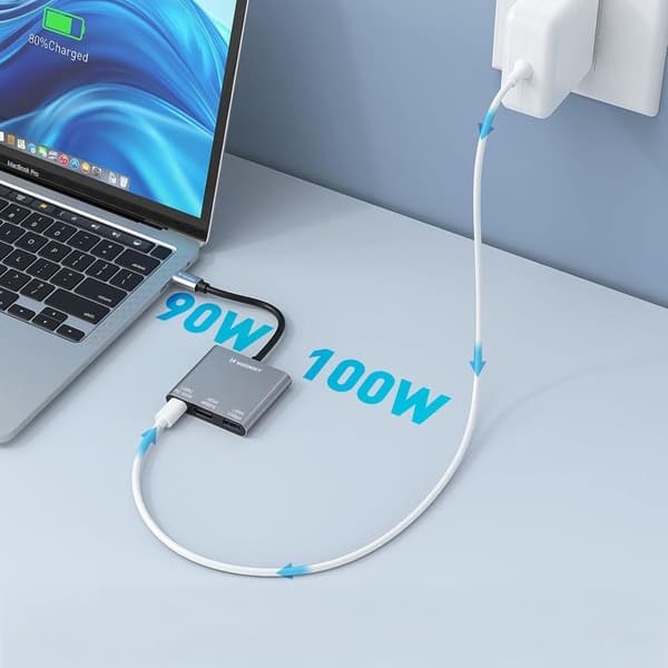 USB-C till USB-C och USB-A HDMI PD 10 Gb/s 4K-hubb - Grå