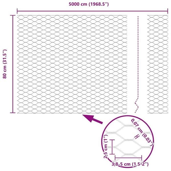 vidaXL Hexagonal stängsel Grå 0,8 x 50 m PVC 42005566
